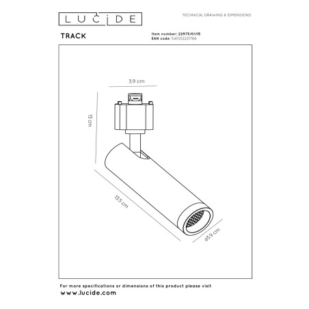 Lucide TRACK GRADO Spot sur rail - Système de rail monophasé / Éclairage sur rail - 1xGU10(MR11) - Fer gris (Extension)