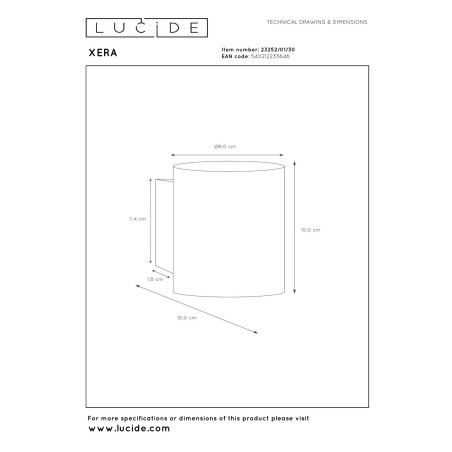 Lucide XERA - Applique murale - Ø 8 cm - 1xG9 - Noir