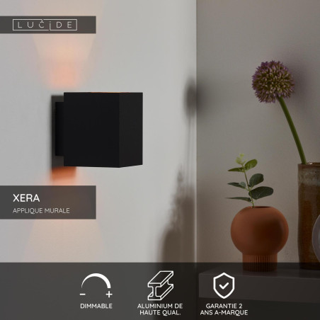 Lucide XERA - Applique murale - 1xG9 - Noir - L 8,2 x P 10 x H 10 cm