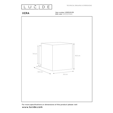 Lucide XERA - Applique murale - 1xG9 - Noir - L 8,2 x P 10 x H 10 cm