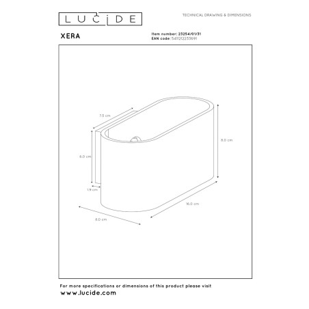 Lucide XERA - Applique murale - 1xG9 - Blanc - L 8 x P 16 x H 8 cm