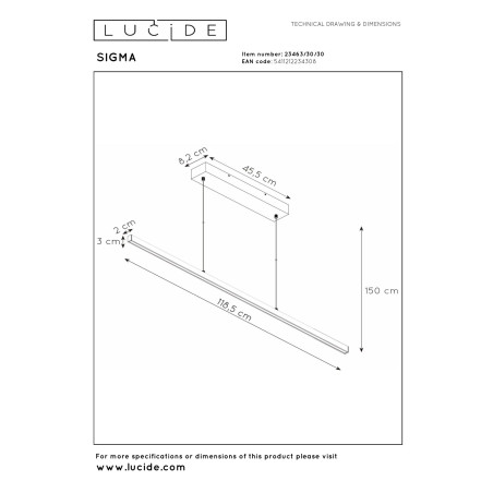 Lucide SIGMA - Suspension - LED Dim. - 1x30W 2700K - Noir