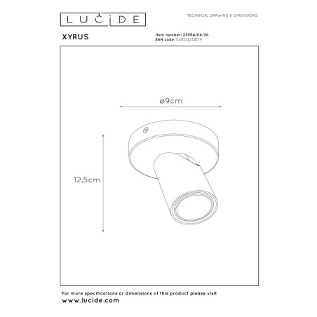 Lucide XYRUS - Spot plafond - Ø 9 cm - LED Dim to warm - GU10 (MR16) - 1x5W 2200K/3000K - Noir