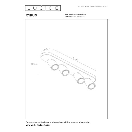 Lucide XYRUS - Spot plafond - LED Dim to warm - GU10 (MR16) - 4x5W 2200K/3000K - Blanc