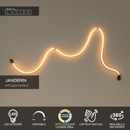 Lucide JANDERIN - Applique murale - LED Dim. - CCT - 1x48W 2200K/3300K - Détecteur à balayage manuel - Champagne Couleur - Vibes