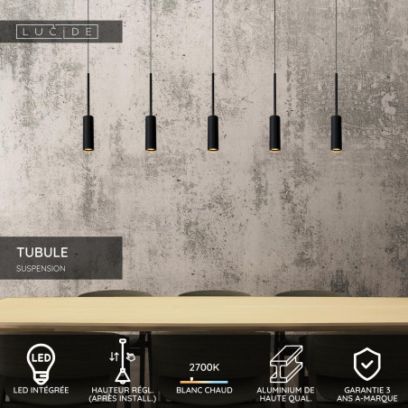 Lucide TUBULE - Suspension - LED - 5x7W 2700K - Noir