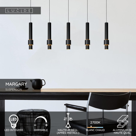 Lucide MARGARY - Suspension - LED Dim. - 5x4,2W 2700K - Noir