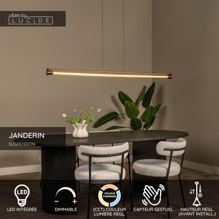 Lucide JANDERIN - Suspension - LED Dim. - CCT - 2x16,5W 2700K/4000K - Détecteur à balayage manuel - Champagne Couleur - Vibes
