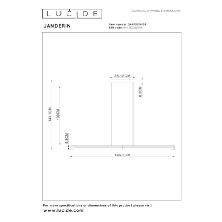 Lucide JANDERIN - Suspension - LED Dim. - CCT - 2x16,5W 2700K/4000K - Détecteur à balayage manuel - Champagne Couleur - Vibes
