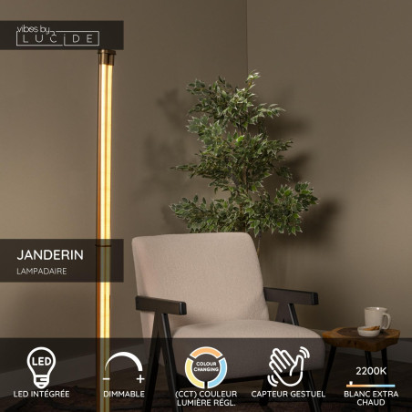 Lucide JANDERIN - Lampadaire - LED Dim. - CCT - 2x17W 2200K/3300K - Détecteur à balayage manuel - Champagne Couleur - Vibes