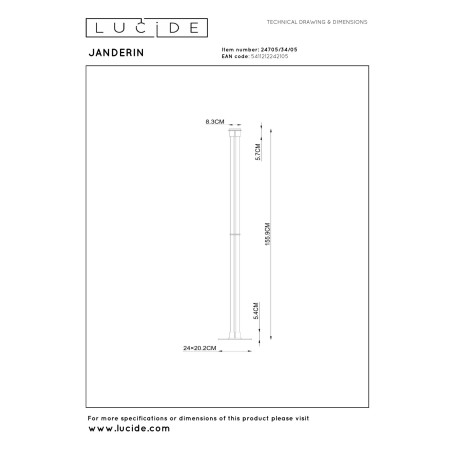 Lucide JANDERIN - Lampadaire - LED Dim. - CCT - 2x17W 2200K/3300K - Détecteur à balayage manuel - Champagne Couleur - Vibes