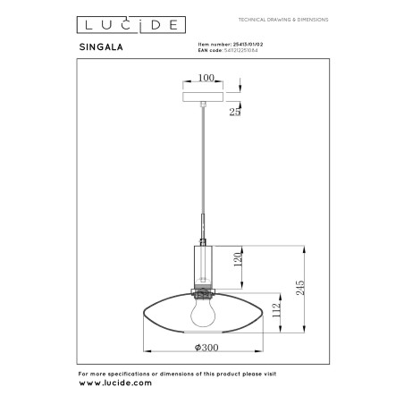 Lucide SINGALA - Suspension - Ø 30 cm - 1xE27 - Or Mat / Laiton