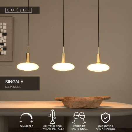 Lucide SINGALA - Suspension - 3xE27 - Or Mat / Laiton