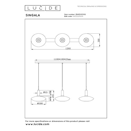 Lucide SINGALA - Suspension - 3xE27 - Or Mat / Laiton