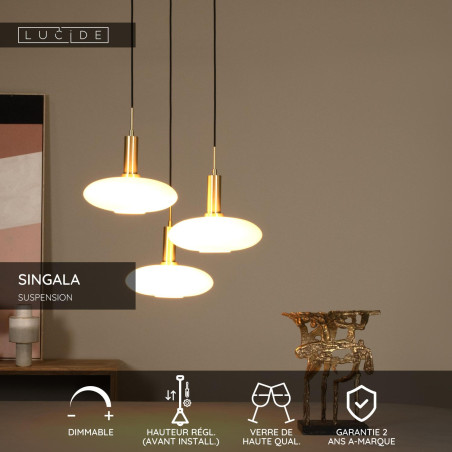 Lucide SINGALA - Suspension - Ø 55 cm - 3xE27 - Or Mat / Laiton