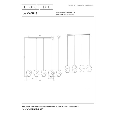 Lucide LA VAGUE - Suspension - 4xE27 - Blanc - Essential