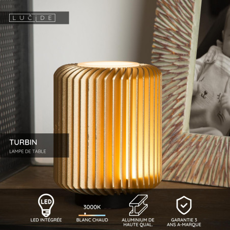 Lucide TURBIN - Lampe de table - Ø 10,6 cm - LED - 1x5W 3000K - Or Mat / Laiton