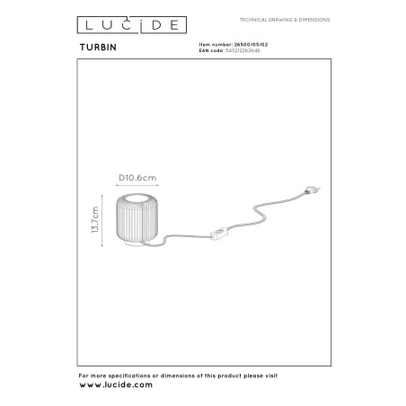 Lucide TURBIN - Lampe de table - Ø 10,6 cm - LED - 1x5W 3000K - Or Mat / Laiton