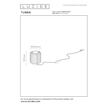 Lucide TURBIN - Lampe de table - Ø 10,6 cm - LED - 1x5W 3000K - Noir