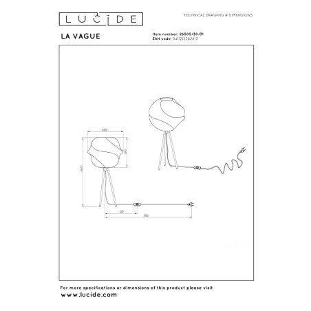 Lucide LA VAGUE - Lampe de table - Ø 30 cm - 1xE27 - Blanc - Essential