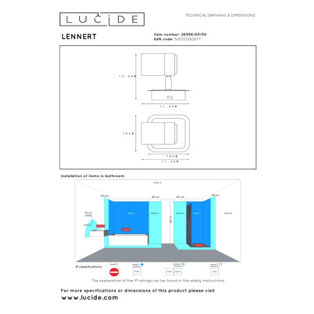Lucide LENNERT - Spot plafond Salle de bains - LED Dim. - GU10 (MR16) - 1x5W 3000K - IP44 - Noir