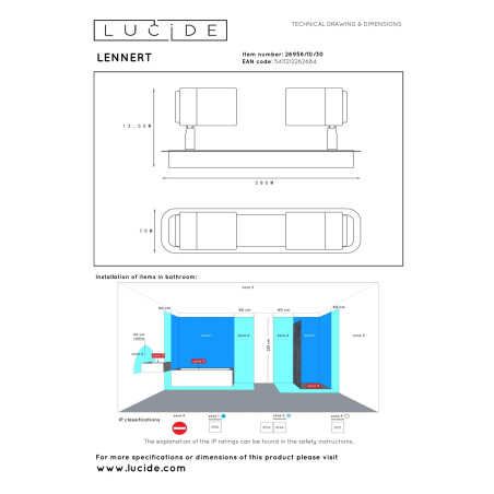 Lucide LENNERT - Spot plafond Salle de bains - LED Dim. - GU10 (MR16) - 2x5W 3000K - IP44 - Noir