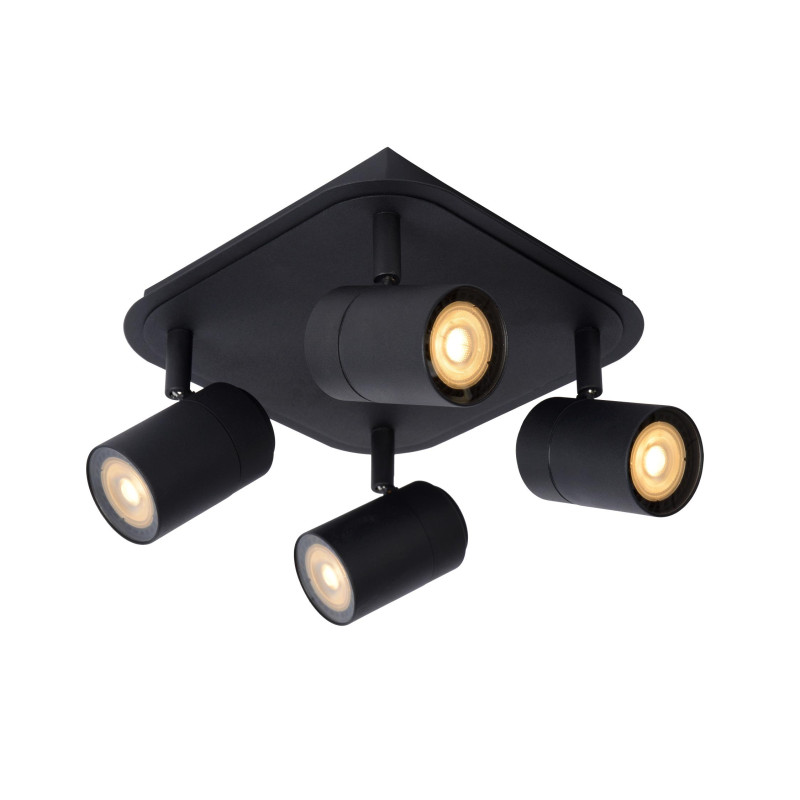 Lucide LENNERT - Spot plafond Salle de bains - LED Dim. - GU10 (MR16) - 4x5W 3000K - IP44 - Noir