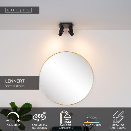 Lucide LENNERT - Spot plafond Salle de bains - LED Dim. - GU10 (MR16) - 4x5W 3000K - IP44 - Noir