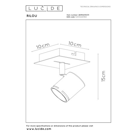 Lucide RILOU - Spot plafond - LED Dim. - GU10 (MR16) - 1x5W 3000K - Blanc