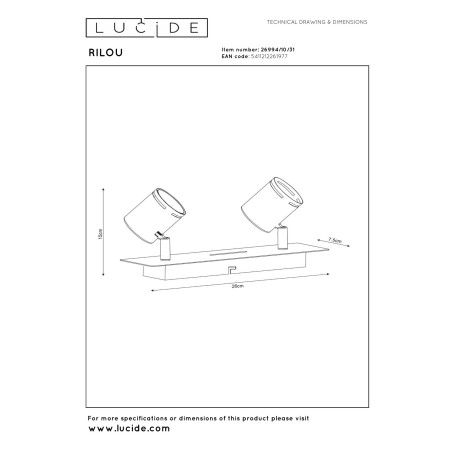 Lucide RILOU - Spot plafond - LED Dim. - GU10 (MR16) - 2x5W 3000K - Blanc