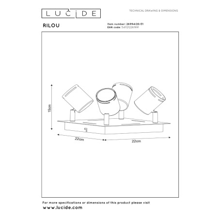 Lucide RILOU - Spot plafond - LED Dim. - GU10 (MR16) - 4x5W 3000K - Blanc