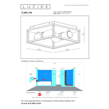 Lucide CARLYN - Plafonnier Salle de bains - 2xE14 - IP54 - Noir
