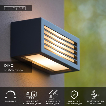 Lucide DIMO - Applique murale Intérieur/Extérieur - 1xE27 - IP54 - Anthracite
