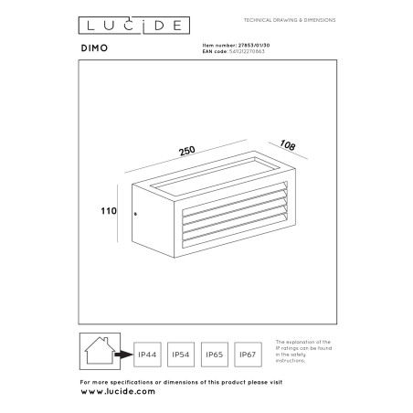 Lucide DIMO - Applique murale Intérieur/Extérieur - 1xE27 - IP54 - Anthracite