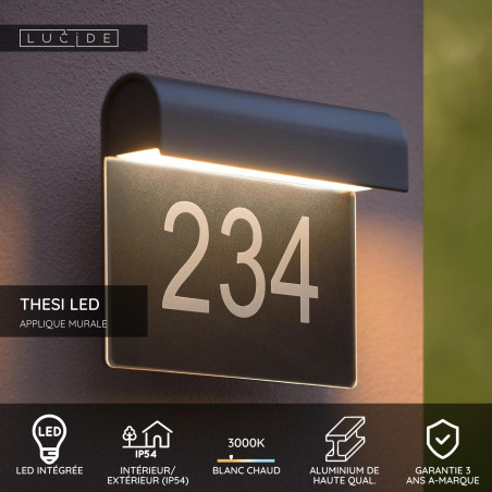 Lucide THESI LED - Applique murale Intérieur/Extérieur - LED - 1x8W 3000K - IP54 - Noir