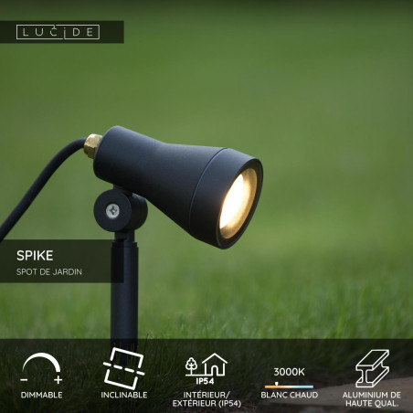 Lucide SPIKE - Spot de jardin - Ø 6,5 cm - LED Dim. - GU10 (MR16) - 1x5W 3000K - IP54 - Noir