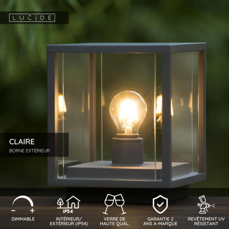 Lucide CLAIRE - Borne extérieur - 1xE27 - IP54 - Anthracite
