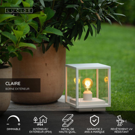 Lucide CLAIRE - Borne extérieur - 1xE27 - IP54 - Blanc