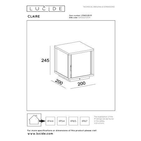 Lucide CLAIRE - Borne extérieur - 1xE27 - IP54 - Blanc