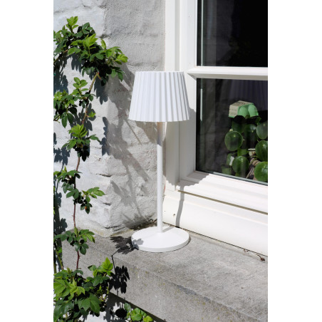 Lucide JUSTINE - Lampe de table Rechargeable Intérieur/Extérieur - Batterie/Piles - LED - L 13,5 x P 13,5 x H 38 cm - Blanc