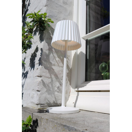 Lucide JUSTINE - Lampe de table Rechargeable Intérieur/Extérieur - Batterie/Piles - LED - L 13,5 x P 13,5 x H 38 cm - Blanc