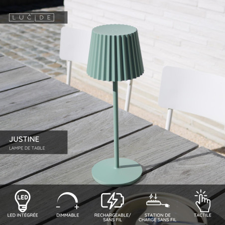 Lucide JUSTINE - Lampe de table Rechargeable Intérieur/Extérieur - Batterie/Piles - LED - L 13,5 x P 13,5 x H 38 cm - Vert