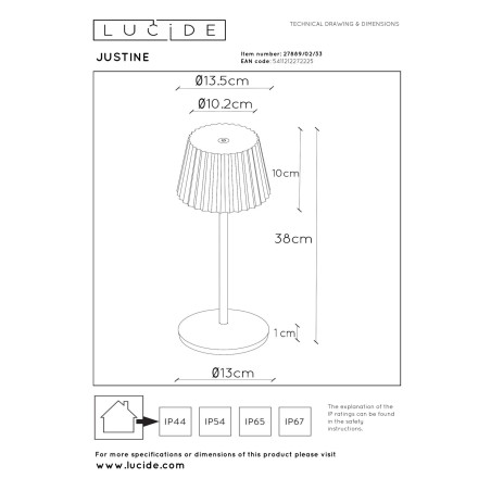 Lucide JUSTINE - Lampe de table Rechargeable Intérieur/Extérieur - Batterie/Piles - LED - L 13,5 x P 13,5 x H 38 cm - Vert
