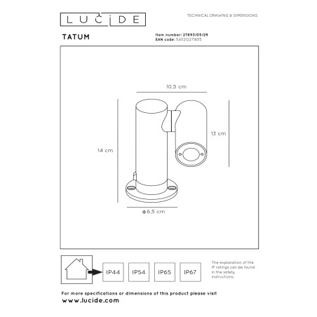 Lucide TATUM - Spot de jardin - LED - 1x5W 3000K - IP65 - Anthracite