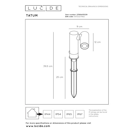 Lucide TATUM - Spot de jardin - LED - 1x4,5W 3000K - IP65 - Anthracite