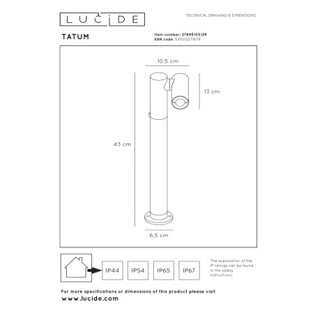 Lucide TATUM - Borne extérieur - LED - 1x5W 3000K - IP65 - Anthracite