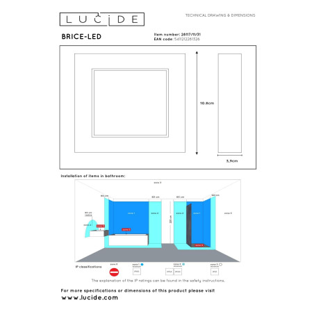Lucide BRICE-LED - Plafonnier Salle de bains - LED Dim. - 1x8W 3000K - IP44 - Blanc