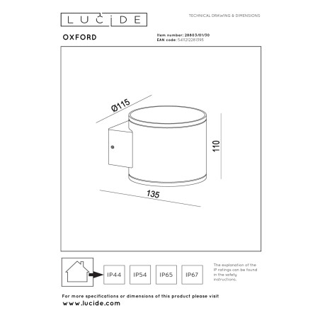 Lucide OXFORD - Applique murale Intérieur/Extérieur - 1xG9 - IP54 - Noir
