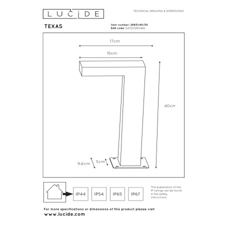 Lucide TEXAS - Borne extérieur - LED - 1x8W 3000K - IP54 - Anthracite