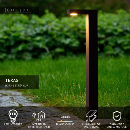 Lucide TEXAS - Borne extérieur - LED - 1x7W 3000K - IP54 - Anthracite